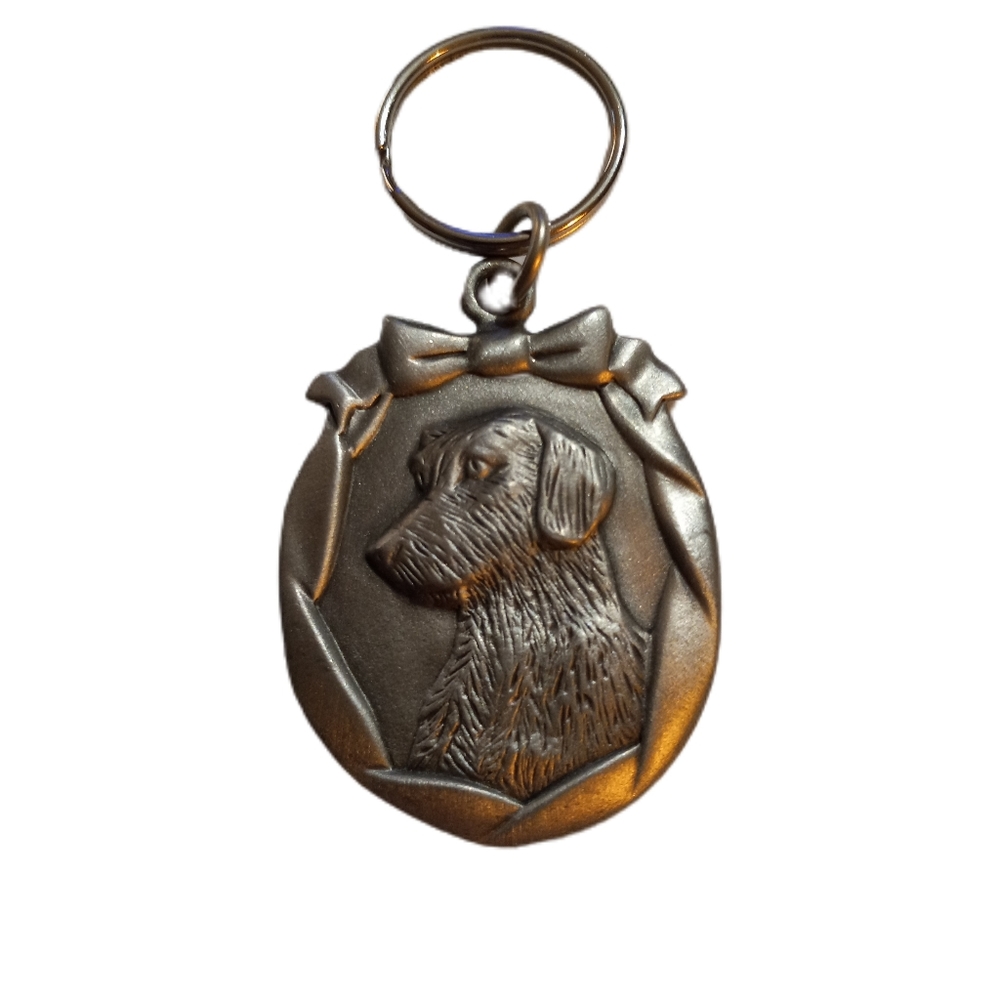 Pewter Labrador Dog Keychain Ribbon Edging Gift  Collectable  Duck Hunter EUC